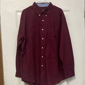 (🙈2 For $20)Chaps indigo Plaid Men's XL Dark Red Button-Down Shirt